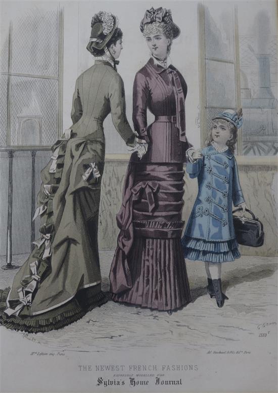 A set of four late 19th / early 20th century French fashion prints, largest 19.5 x 27cm